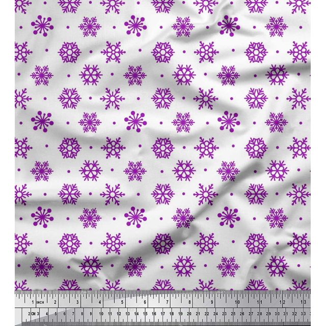 Soimoi Poly Georgette Fabric Dot & Snow Flakes Floral Decor Fabric Printed Yard 42 Inch Wide