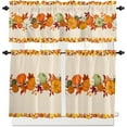 thumbnail image 2 of 3 Piece Curtains Tiers and Valances Set, Thanksgiving Fall Pumpkin Maple Leaves Pattern Rod Pocket Short Window Treatment Tiers Curtains Panel and Valance for Cafe Bathroom Kitchen, 2 of 6