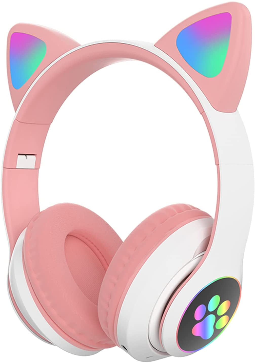 Cat Ear Foldable Headphones With LED Lights In Pink 