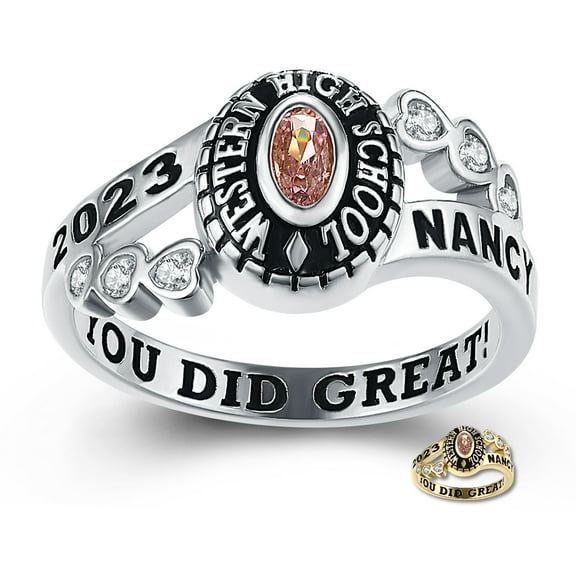 Mementos PJM Custom Women's Class Rings 10kt White Gold for High School or College Graduation