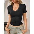 thumbnail image 4 of Women Summer Sexy Deep V Neck Short Sleeve Casual Slim Fit Basic T Shirt Top, 4 of 5