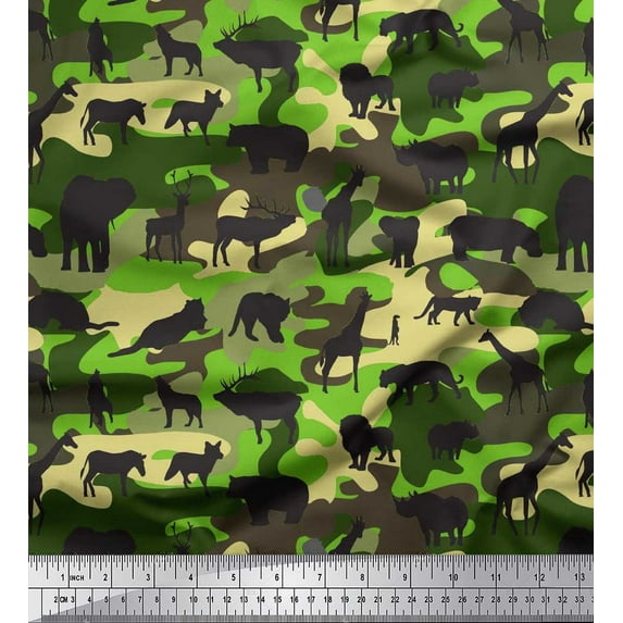 Soimoi Satin Silk Fabric Animals & Camouflage Printed Craft Fabric by The Yard 42 Inch Wide