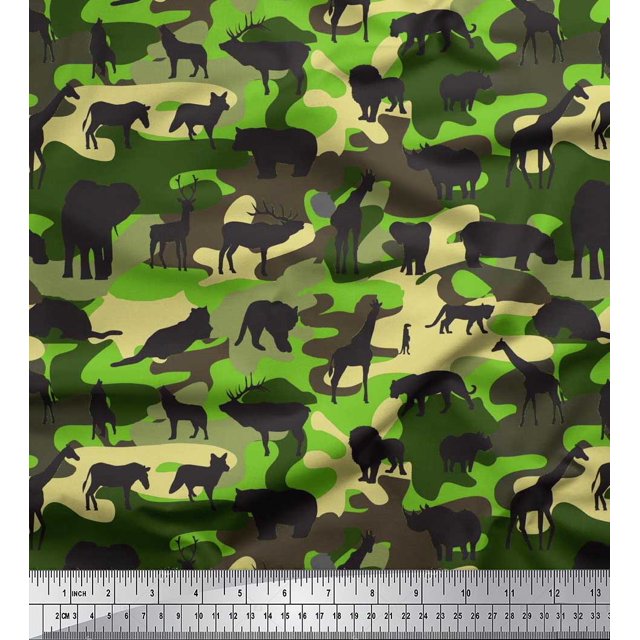 Soimoi Silk Fabric Animals & Camouflage Print Sewing Fabric Yard 42 Inch Wide