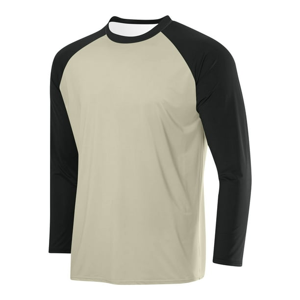 pstuiky camisa de manga larga para hombre, Camisa deportiva transpirable de manga larga raglán con cuello redondo para hombre, de color sólido top de hombre s