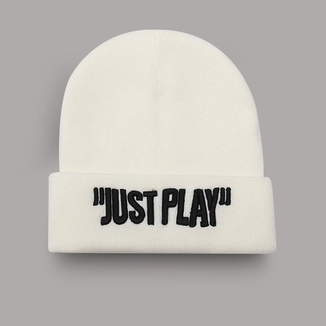 Men's Autumn/Winter Solid Color Knitted Warm Big Headband Embroidered Pullover Hat