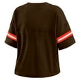 thumbnail image 3 of Women's WEAR by Erin Andrews Brown Cleveland Browns Color Block Boxy Modest Crop V-Neck T-Shirt, 3 of 4
