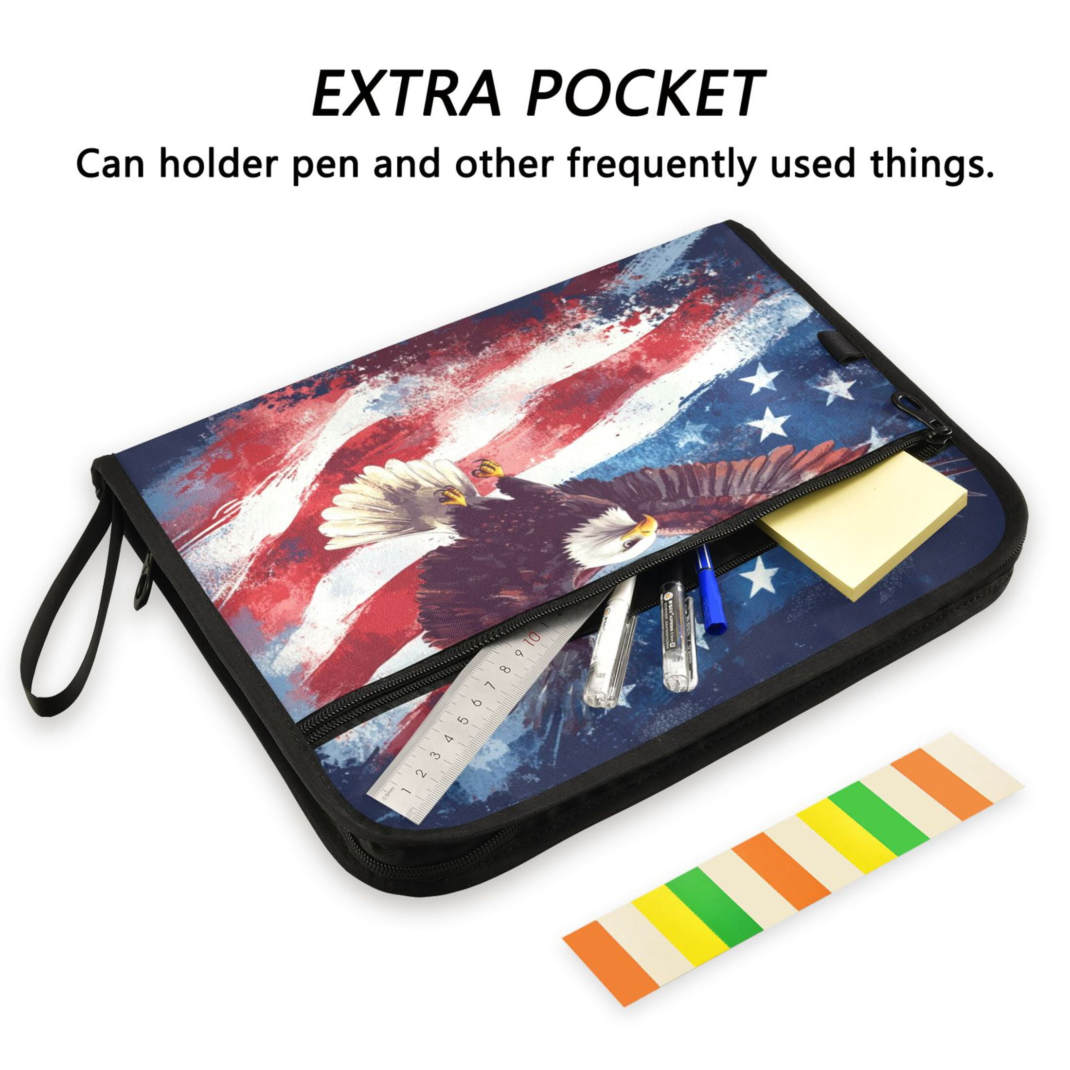 WOBOGO American Flag with Eagle Expanding File Folder Letter Size Accordion Filing Organizer 13 Pocket Separate Organ Pocket