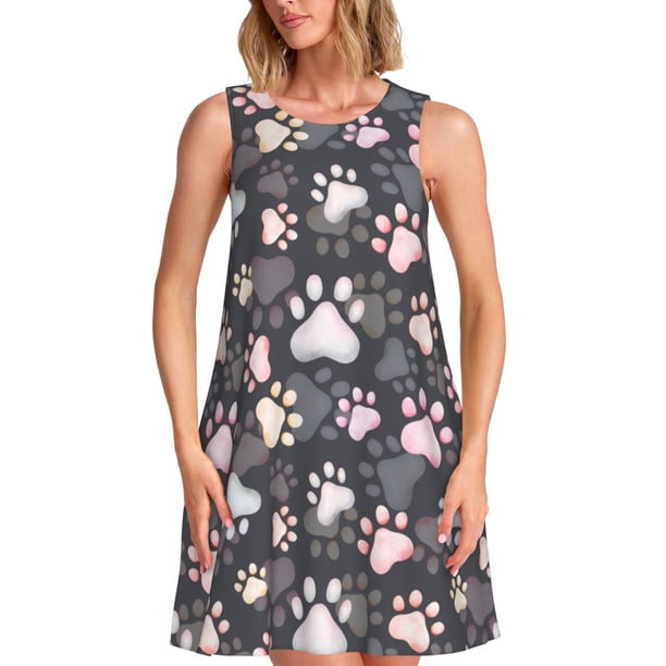 Disketp Colorful Paws Of Dog para Vestido sin Mangas para Mujeres, Vestidos de Verano para Mujeres, Casual y Holgado para la Playa
