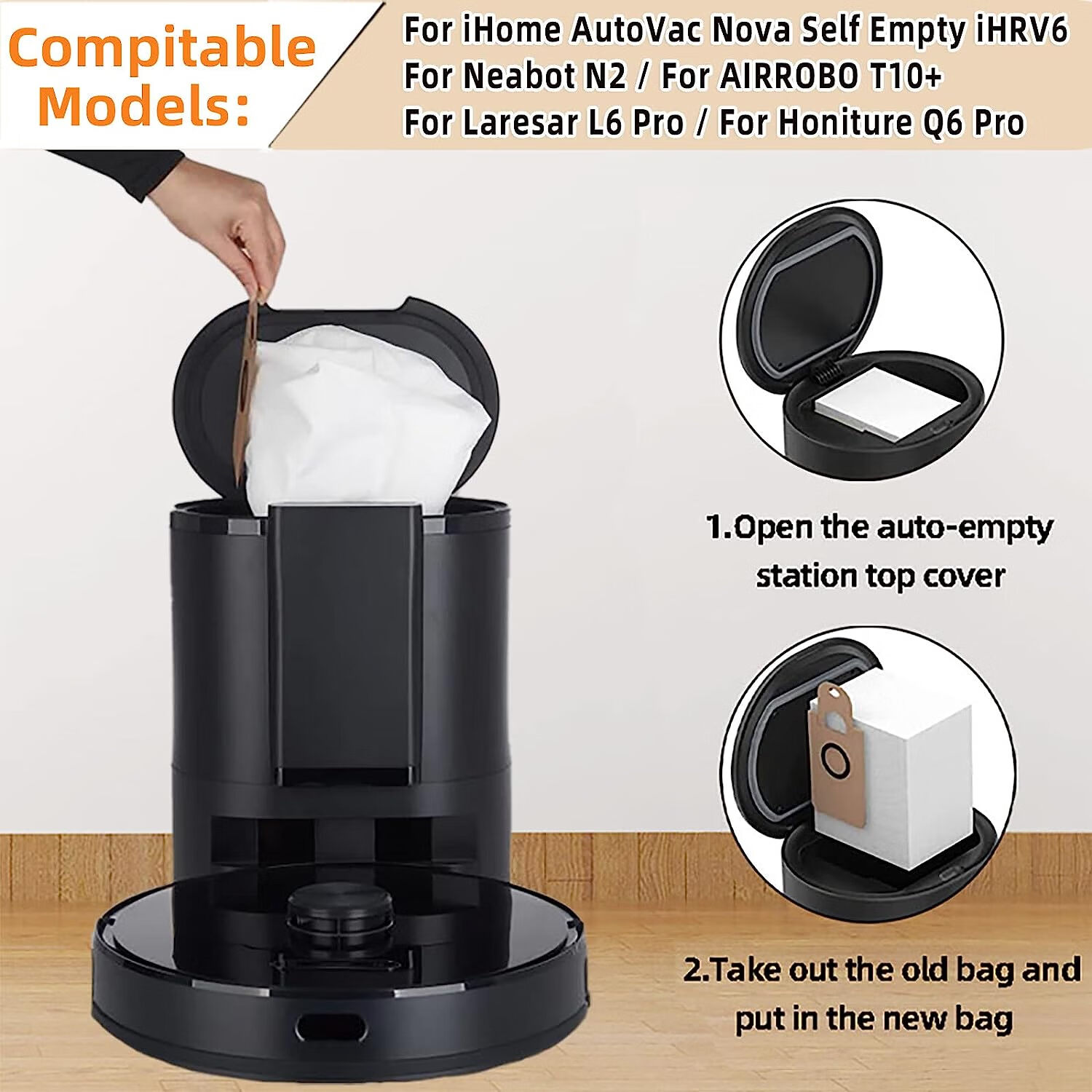 10 Pack Replacement Dust Bags For Laresar L6, Honiture Q6 Pro, AIRROBO T10+, IHome Nova S1 Pro Robot Vacuums 5 thumbnail image