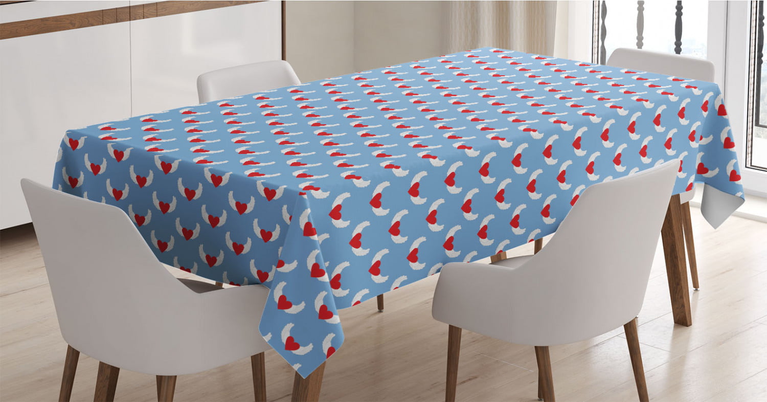 Dining Room Kitchen Rectangular Runner Ambesonne Angel Wings Table Runner Pale Blue Vermilion Eros Love Theme with Heart on Wings Valentines Day Print 16 X 90