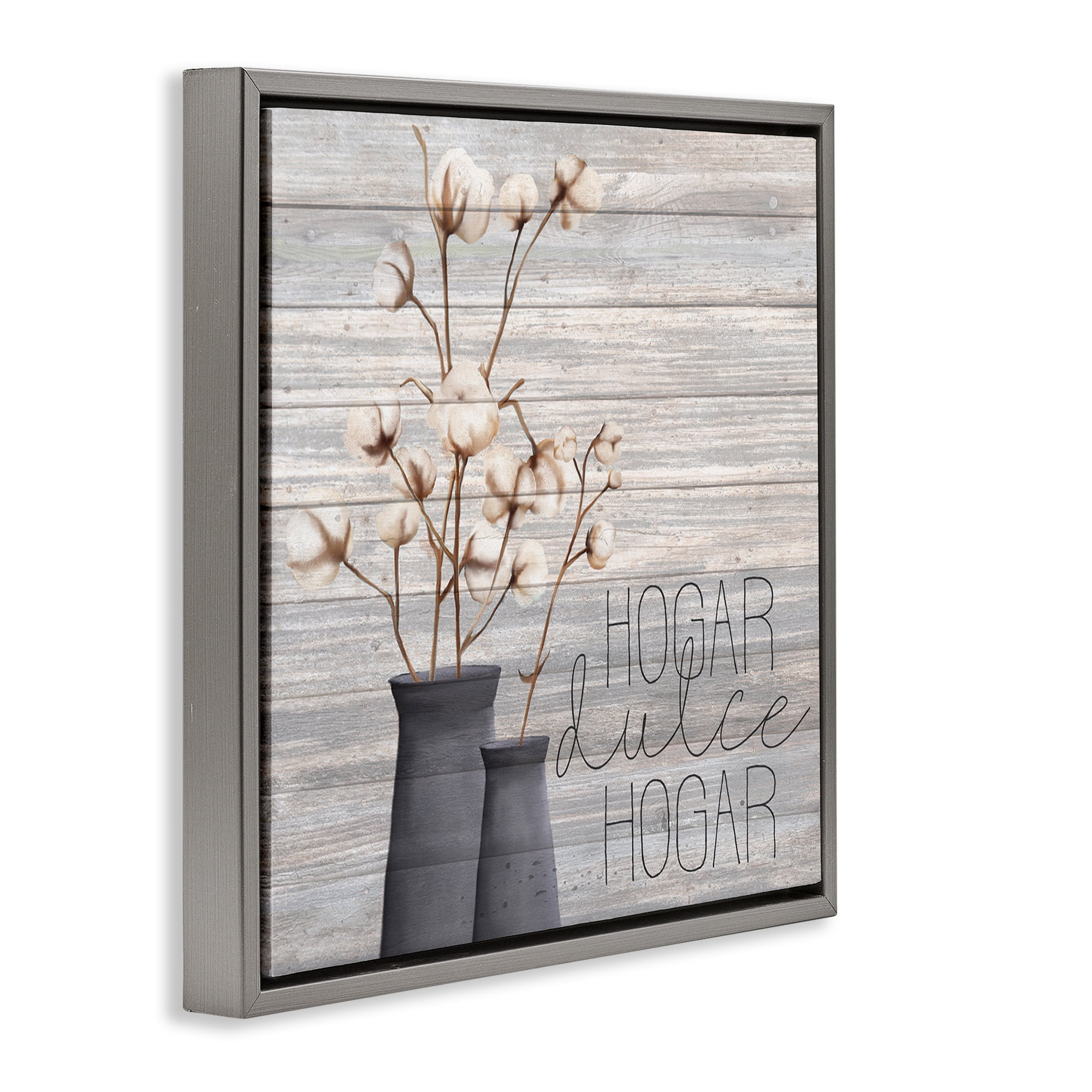 Stupell Industries Hogar Dulce Hogar con Algodón Inspirational Quotes & Sayings Painting Gray Floater Framed Art Print Wall Art, 18 x 18