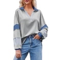 thumbnail image 2 of Women Color Block Sweatshirt Casual V Neck Long Sleeve Pullover Top, 2 of 4