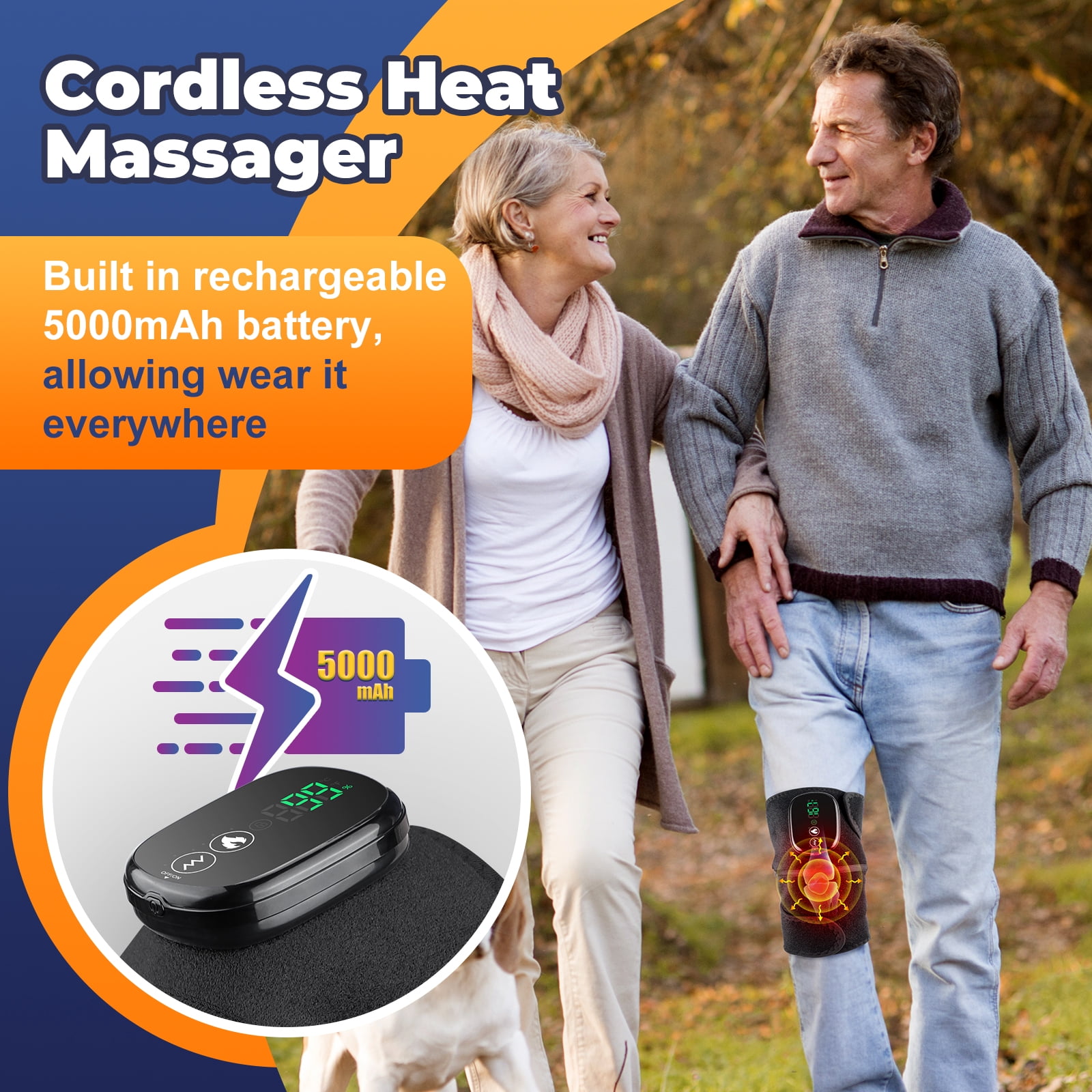 Cordless Knee Massager with Heat and Vibration, Heating Pad for Knee Shoulder Elbow Relax, 3 Vibrations and Heating Modes, Heated Knee Brace for joint with Massage(1pcs)