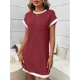 thumbnail image 3 of Women Casual A Line Dress Loose Fit Short Sleeve Round Neck Mid Length Summer Everyday Wear, 3 of 7