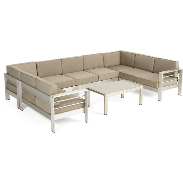 Noble House Cape Corail 9 Places Sectionnel Canapé avec Table Basse Argent/khaki
