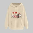 thumbnail image 2 of asdoklhq Women's V-Day Tees Ladies' Valentine's Day Printed Long Sleeved Hooded Sweatshirt One Size Larger Beige M, 2 of 5