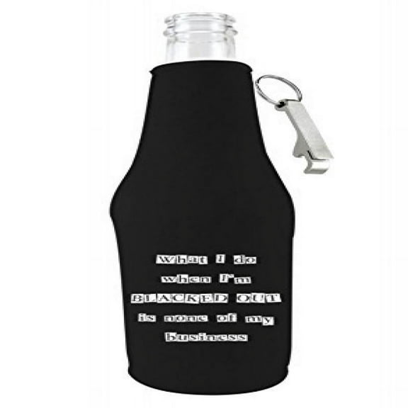 Blacked Out Beer Bottle Coolie With Opener Black