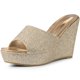 thumbnail image 1 of Sandalias de tacón de cuña sin cordones Allegra K Brillo Oro 26cm, 1 of 6
