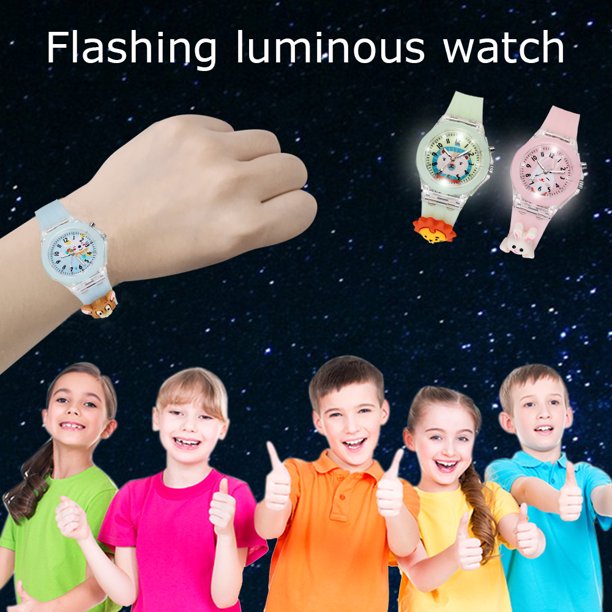 HLONK 3Pcs Glow Wrist Watch Silicone Strap Children Watches Cute