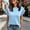 *Sky Blue, variant on ClodeEU Women's Crew Neck Ruffle Sleeve T-Shirt,Solid Short Sleeve Casual Tee Black,Women's Plus L