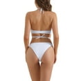 thumbnail image 3 of INSPIRE CHIC Women's Halter Bikini Sets, 2 Piece Double Lace Up Tie Back Triangle Bottoms Swimwear Bathing Suits X-Small White, 3 of 5