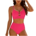 thumbnail image 6 of RYRJJ Womens 2 Piece Bikini Sets U-Wire Cutout Crisscross Tie Back Swimsuit High Waisted Summer Beach Swim Bathing Suits(Hot Pink,M), 6 of 9