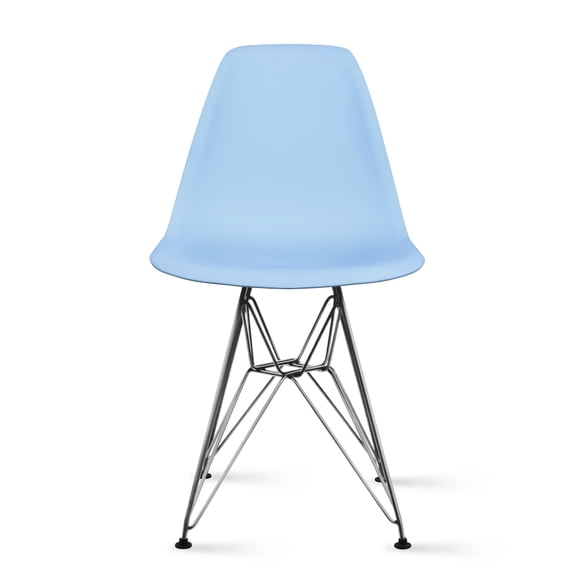 2xhome - Blue - Side Chair Chromed Wire Legs Eiffel Legs Dining Room Chair - Lounge Chair No Arm Arms Armless Less Seat Wooden Wood leg Wire Leg Dowel Leg, Set of 1, 1 piece