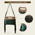 thumbnail image 6 of Women's Western Fringe Leather Hand Bag – Sling Bag Suede Hair-On Handbag with Adjustable Strap, Handmade Sling Purse 12"x10" Black n Green, 6 of 8