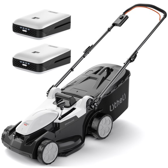 Litheli Lawn Mower, 16'' Electric Lawn Mower for Garden Yards, Lightweight Cordless Lawn Mower Brushless with 6-Position Height Adjustment, 2 * 20V 4.0Ah Battery