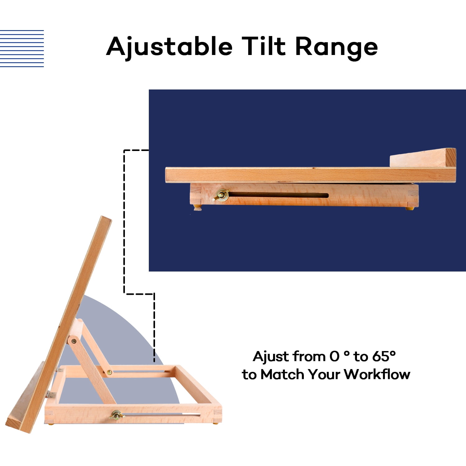 Artkey  Beech Wood Tabletop Easel with Adjustable Angles, Natural Wood Art Drawing Board for Painting & Sketching, Portable Desktop Easel with Shoulder Strap, 17.3 x 12.6 in, 1 Pack