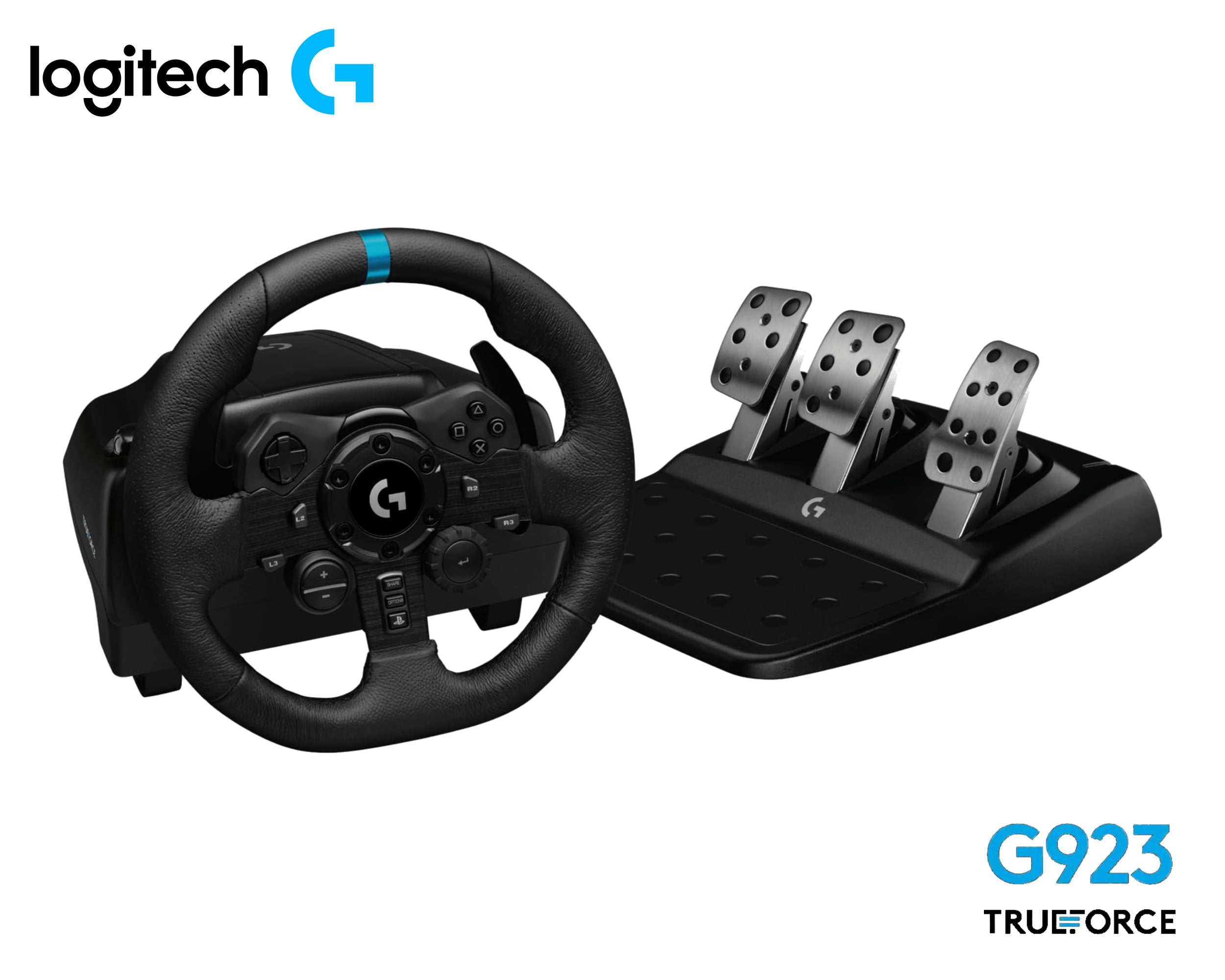 Volante de Carreras Logitech G923 TRUEFORCE Pedales Personalizables, Embrague Dual, Cubierto de Cuero Auténtico para PS5, PS4, PC y Mac
