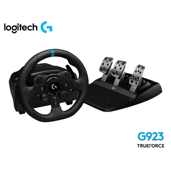 Volante de Carreras Logitech G923 TRUEFORCE Pedales Personalizables, Embrague Dual, Cubierto de Cuero Auténtico para PS5, PS4, PC y Mac