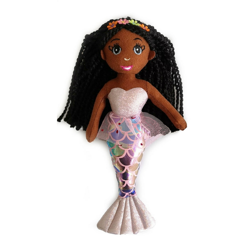 Ikuzi African American Mermaid Doll Brown Skin Tone Pink Tail Black Mermaid Doll