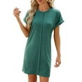 thumbnail image 3 of Womens Summer T Shirt Dress Casual Cap Sleeve Crewneck Loose Shift Mini Dresses Ink Green S, 3 of 9