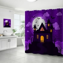 Wadada Scary Halloween Shower Curtain Set Waterproof Fabric, Spooky Castle Halloween Decor, Horror Halloween Bathroom Home Indoor Decorations, Halloween Party Gifts Supplies (71x59 Inch)