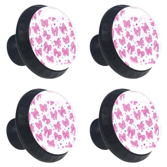 4 Pcs Pink Bows Knobs for Kitchen Cabinet Cupboard Dresser Bookcase Drawer Pulls Handles Round Home Decor
