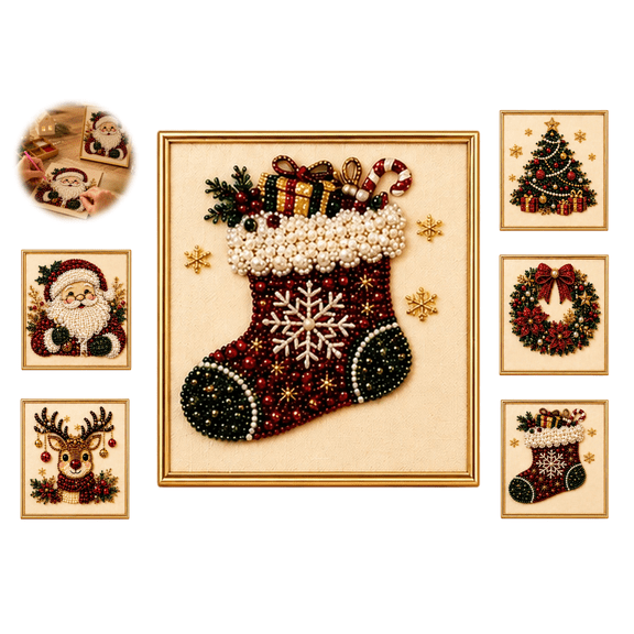 Christmas Diamond Painting Kit With Frame, Complete Christmas Diamond Art Kits For Adults Beginners, All-in-One DIY Diamond Painting Kits, Craft Supplies For Holiday Art Making(Stocking)