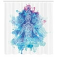 thumbnail image 3 of Chakra Shower Curtain, Damask Stencil Painted Oriental Mandala Design Harmonized Aqua Watercolor, Fabric Bathroom Set with Hooks, 69W X 84L Inches Extra Long, Azure Blue Dried Rose, by Ambesonne, 3 of 3