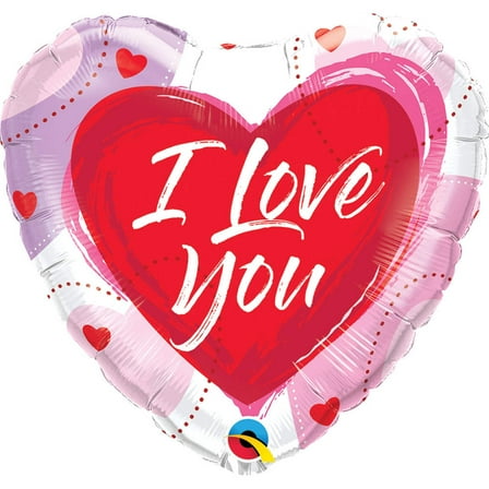 18 inch I Love You Brushed Hearts Foil Mylar Balloon - Party Supplies Decorations