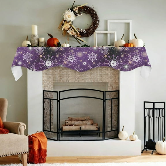 Christmas Holiday Fireplace Mantel Scarf | Purple Snow | Mantle Runner