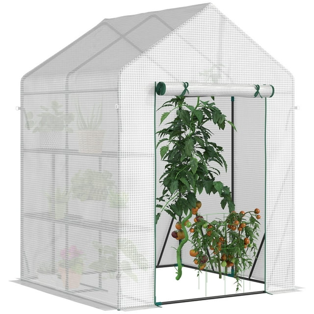 Outsunny Greenhouse for Outdoor, Portable Greenhouse with 2-Tier Shelf