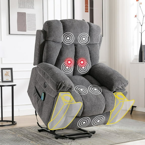 Ebello 40.5" Wide Extra Large Microfiber Electric Heated Massage Lift Recliner Living Room Chair with Cup Holder & USB, Dark Gray