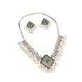 thumbnail image 4 of Retro Necklace Earring Set Gifts Trendy Gorgeous Vintage Pendant for Party Women Rhombus Green, 4 of 8