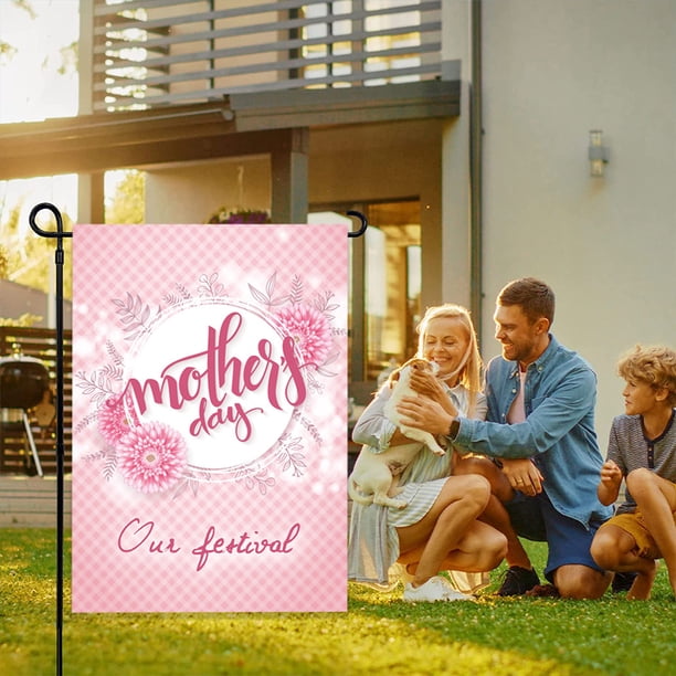 Bandera Del Día de La Madre, Hermoso Diseño Floral para Jardín, Decoración Exterior de Poliéster Resistente, Accesorio de Jardín Fácil de Instalar, Celebra El Amor y El Aprecio, Ideal para Mamás y Ab