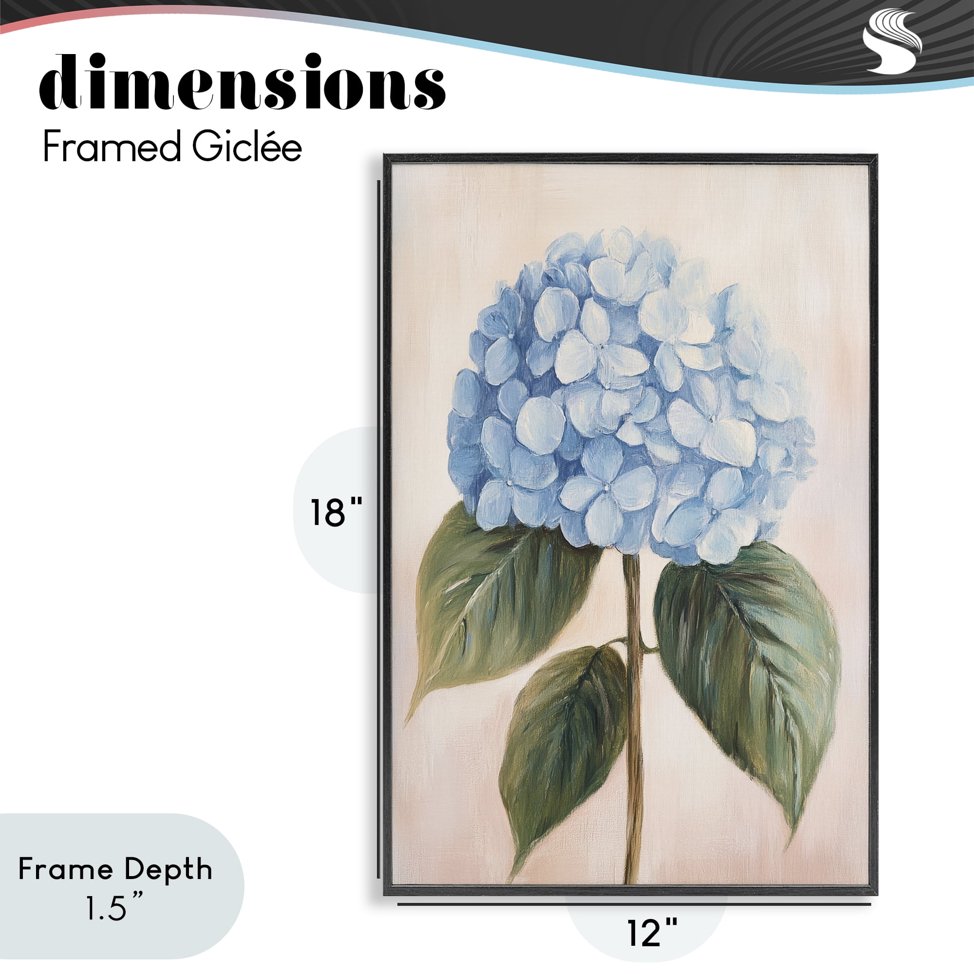 Stupell Industries Baby Blue Hydrangea Black Framed Giclee Art, design by Petal Prints Design