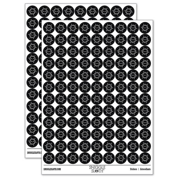 Smiling Sun Teacher Student 200  Round Stickers - Black - Gloss Finish - 0.50" Size