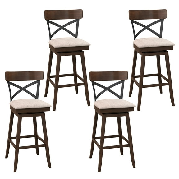 Costway Set of 4 Wooden Swivel Bar Stools Upholstered Bar Height Dining Chairs Brown