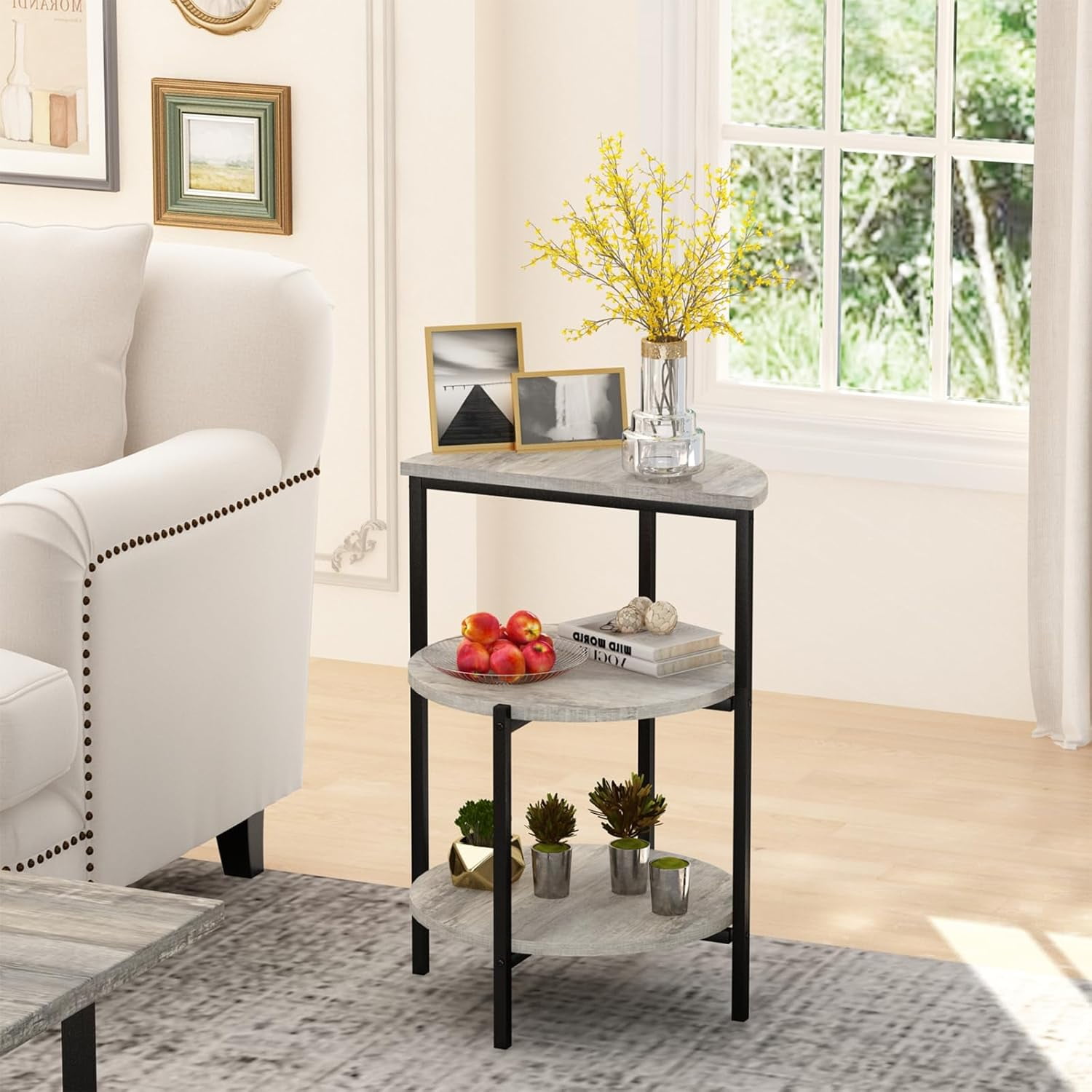 Cvortll Coffee Table Set of 3, Rectangle Faux Marble Tabletop & 2 Tiered Side Tables, Multi-Level Storage for Living Room（Gray & Black）