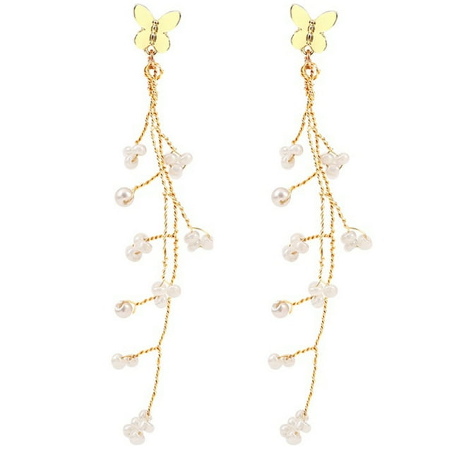 1 Paire de Boucles d'Oreilles Perlées pour Femmes Design Papillon Perles Pendantes