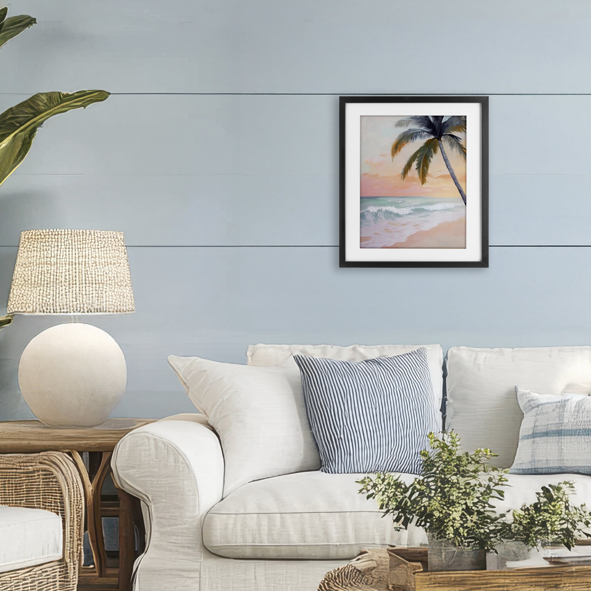 Stupell Industries Tranquil Sunset & Beach Palm Black Framed Print Under Glass, design by Creative Studio